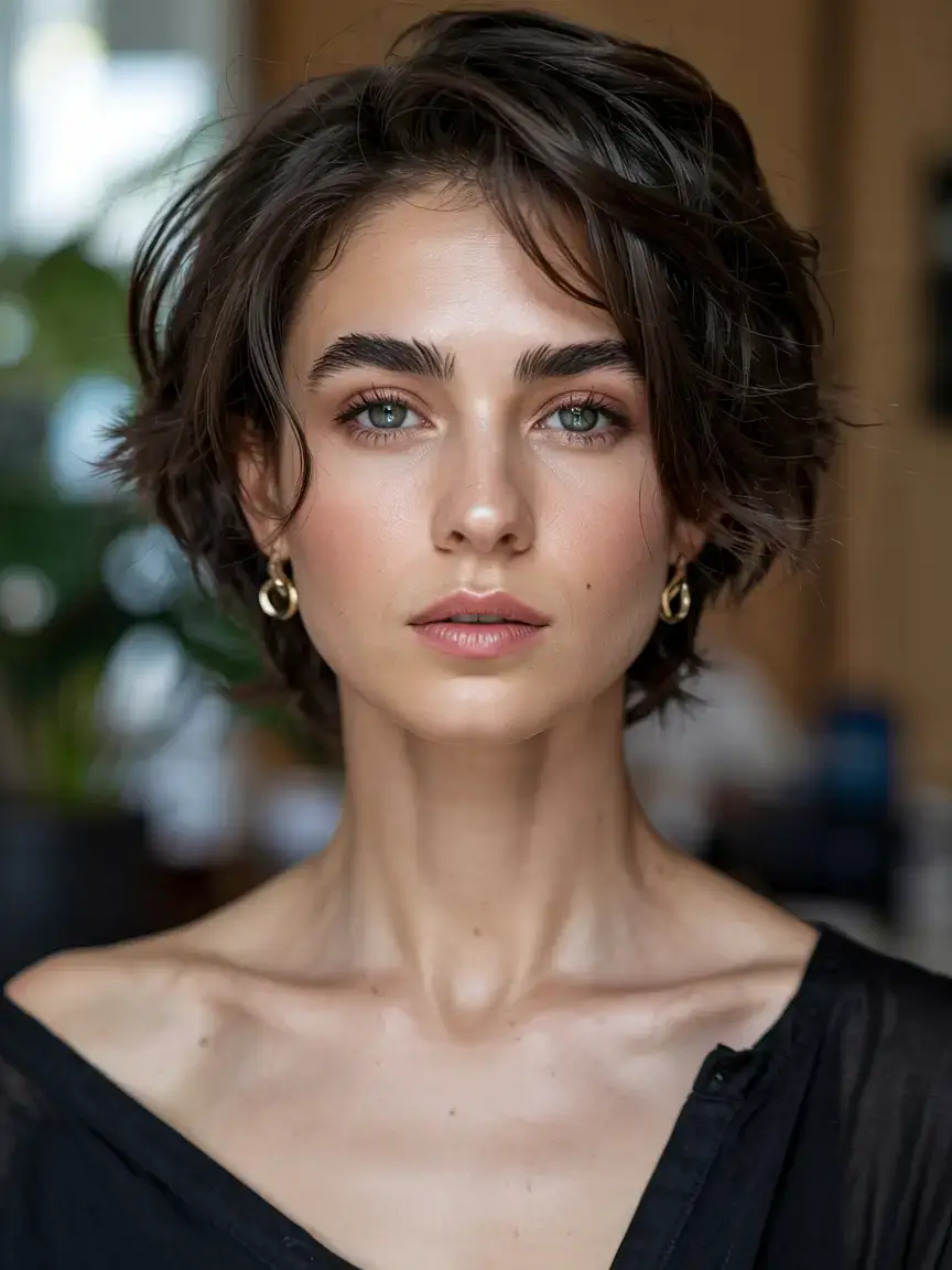 fall 2025 pixie haircut ideas+The Feathered Volume Side-Part Pixie
