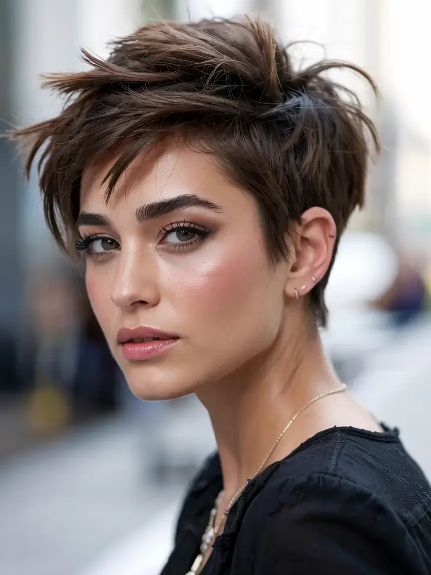 fall 2025 pixie haircut ideas Textured Crown with Soft Layers