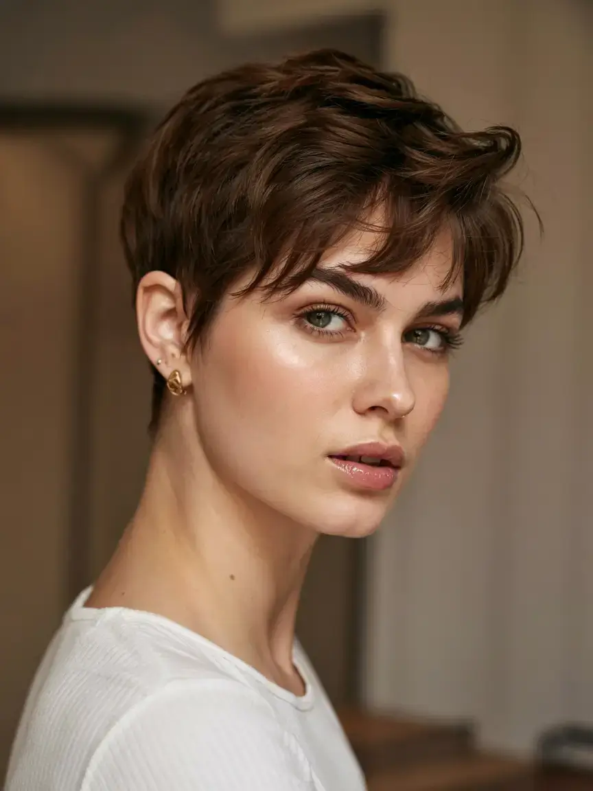 fall 2025 pixie haircut ideas Sculpted Pixie with Side Sweep