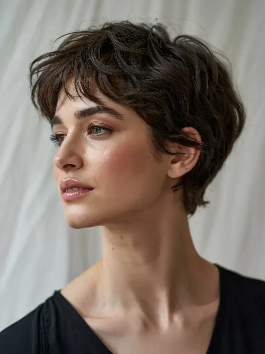 fall 2025 pixie haircut ideas+The Tousled Cocoa Shag Pixie