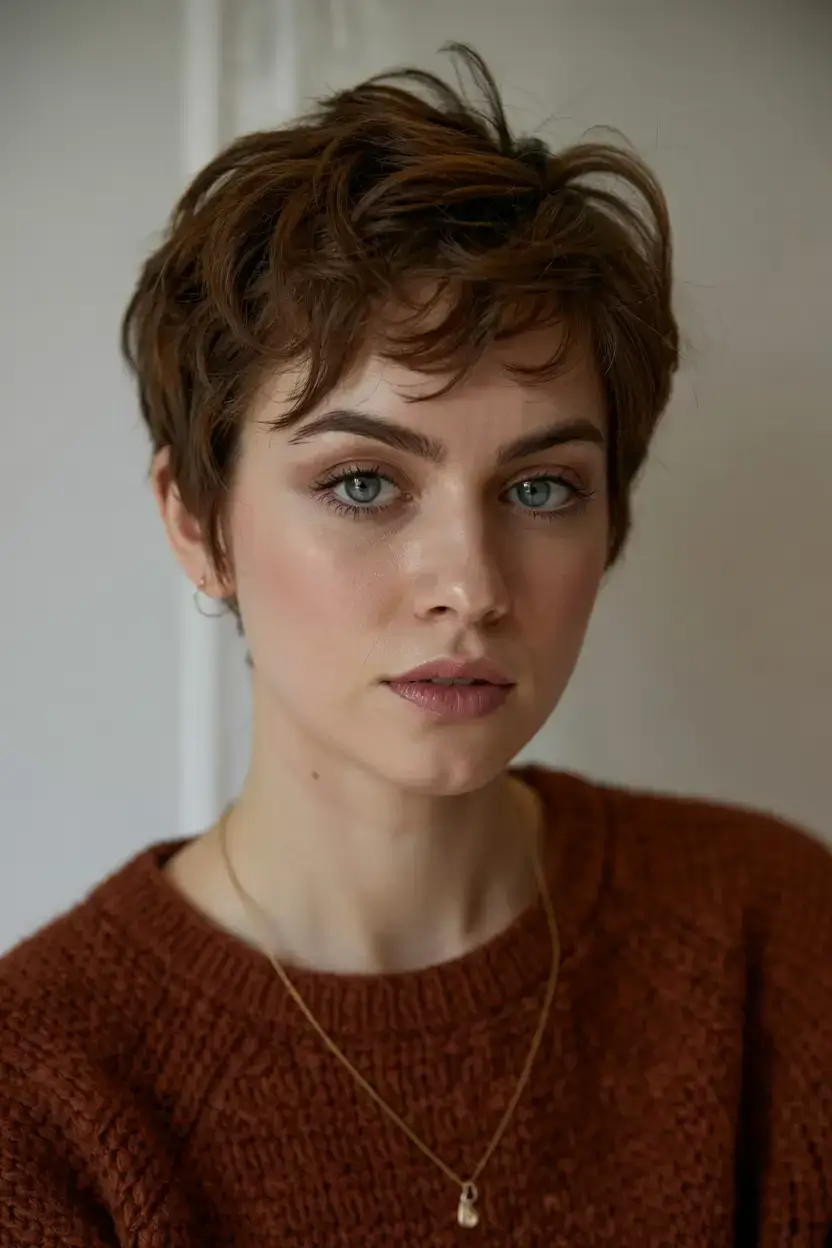 fall 2025 pixie haircut ideas+The Classic Autumn Auburn Pixie