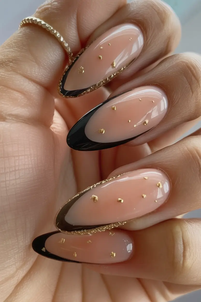 fall acrylic nails: short and long ideas 2025 Golden Midnight Tips