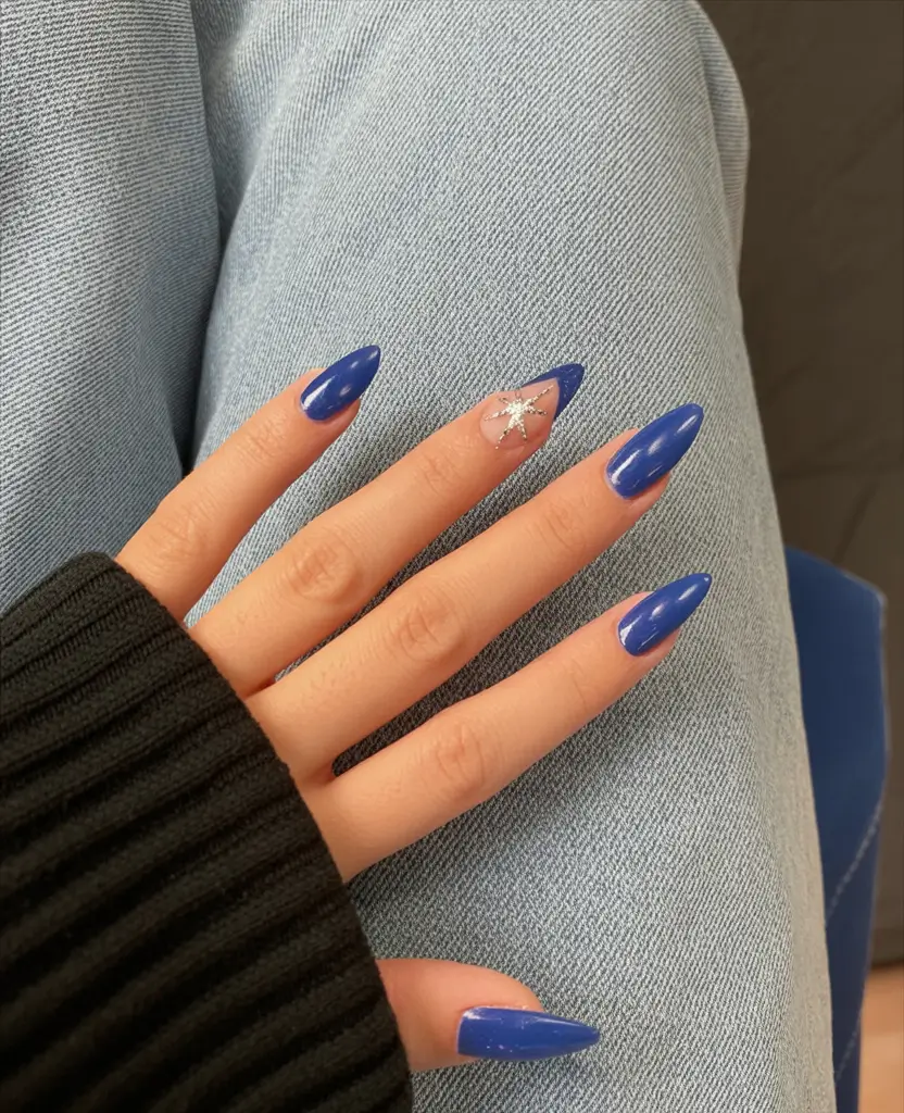 fall acrylic nails: short and long ideas 2025 Royal Blue Accent Spark