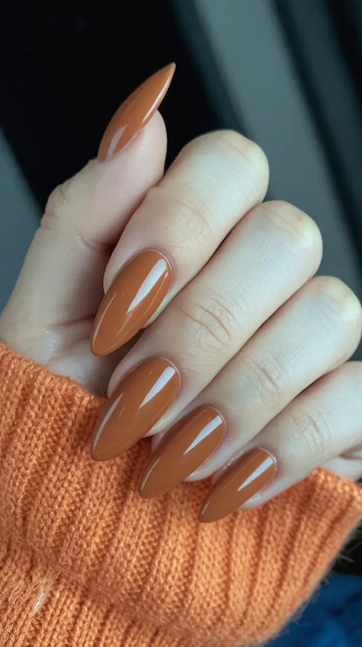 fall acrylic nails: short and long ideas 2025 Pumpkin Spice Gloss