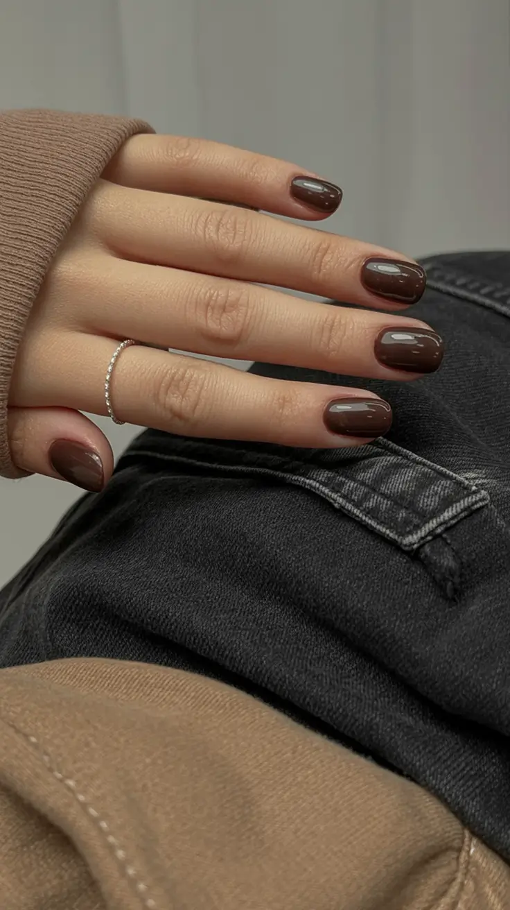 fall acrylic nails: short and long ideas 2025 Short Cocoa Minimalism