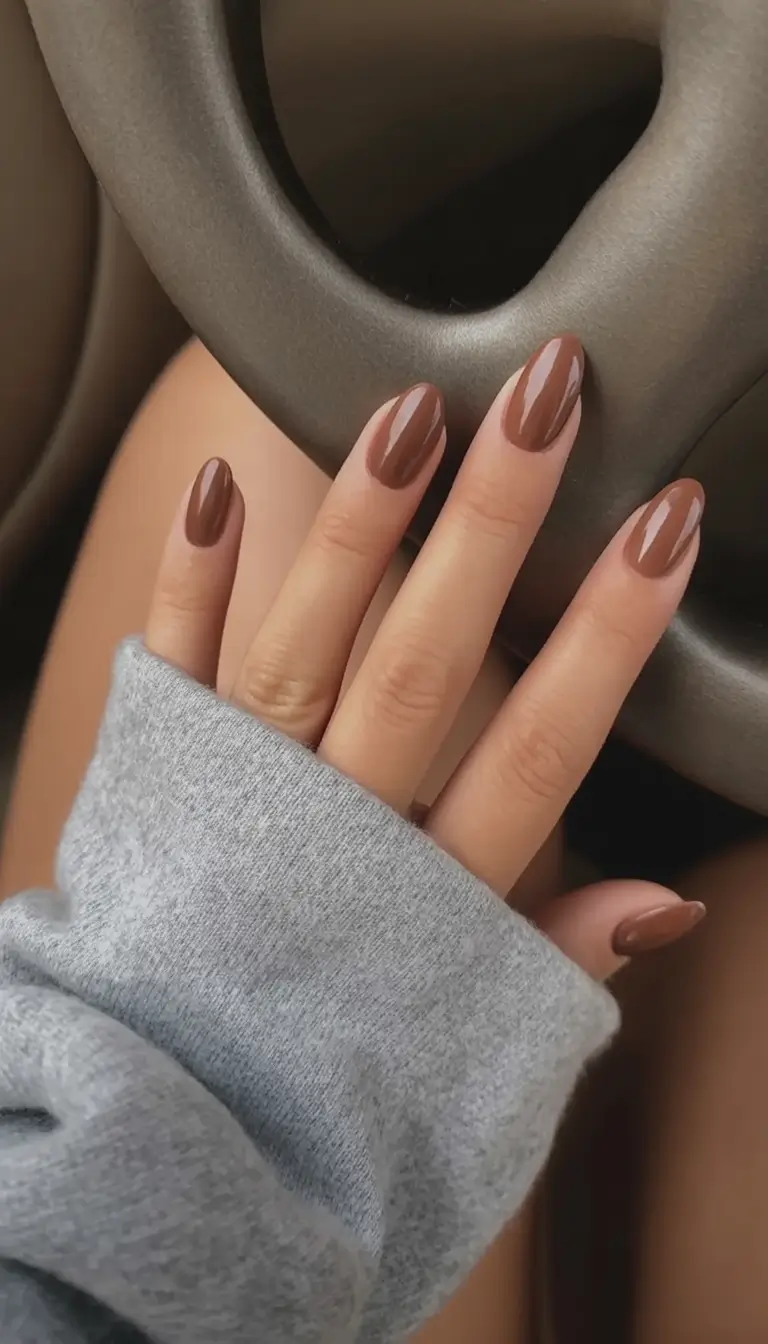 fall acrylic nails: short and long ideas 2025 Latte Oval Elegance