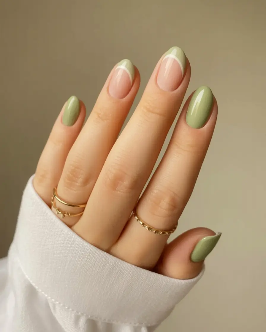 fall acrylic nails: short and long ideas 2025 Sage French Whisper