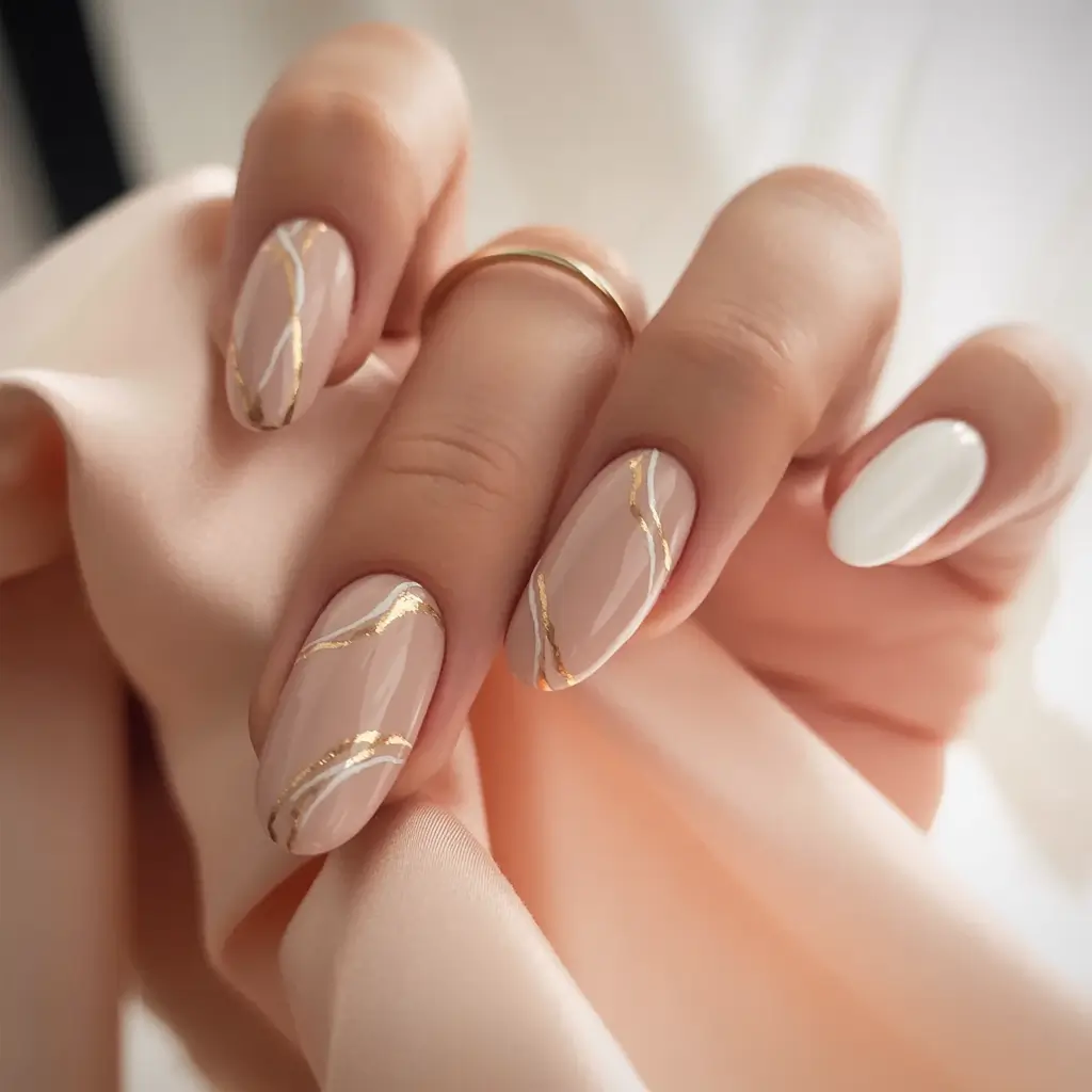 fall acrylic nails: short and long ideas 2025 Golden Vein Neutral