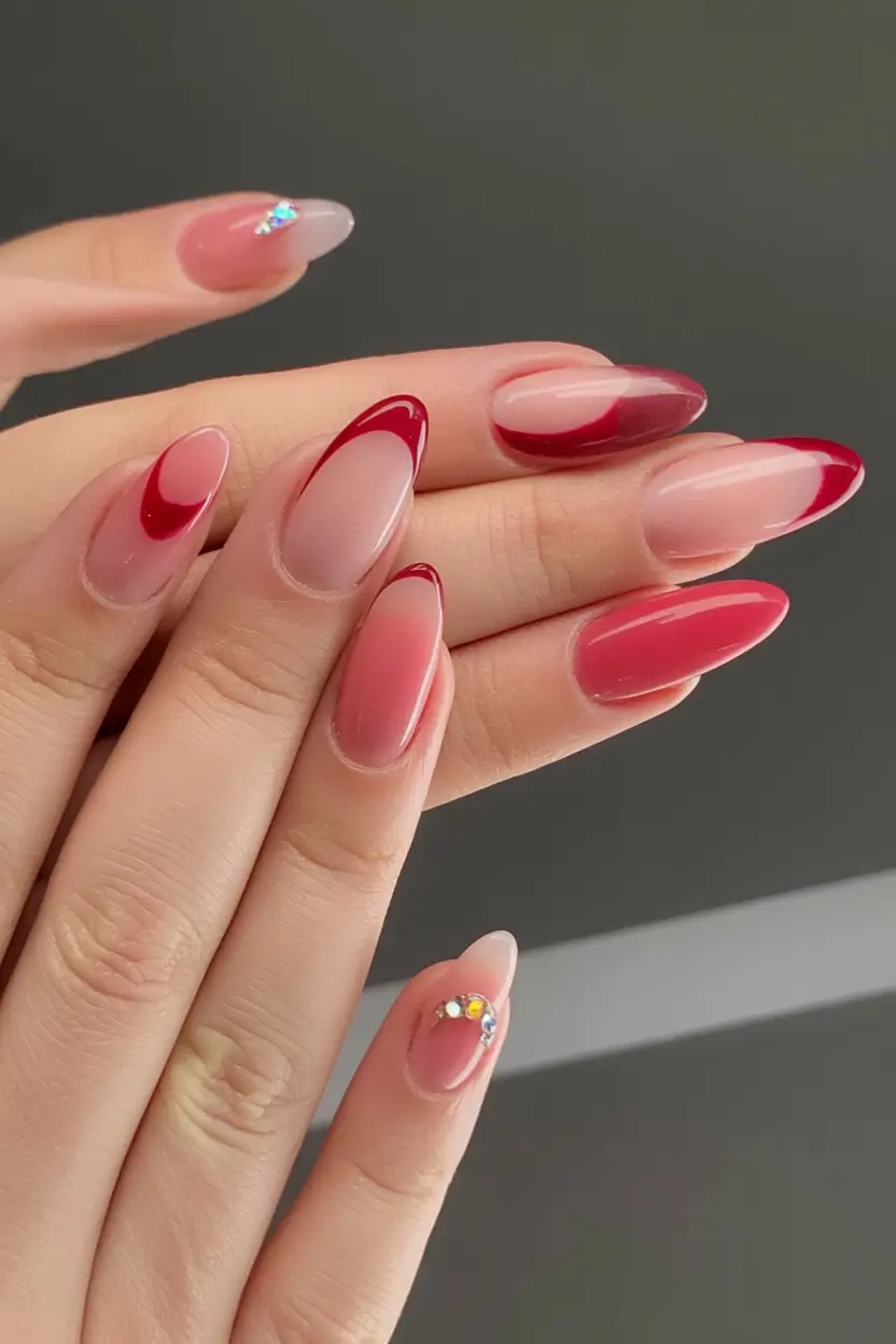 fall acrylic nails: short and long ideas 2025 Red Ombre Drama