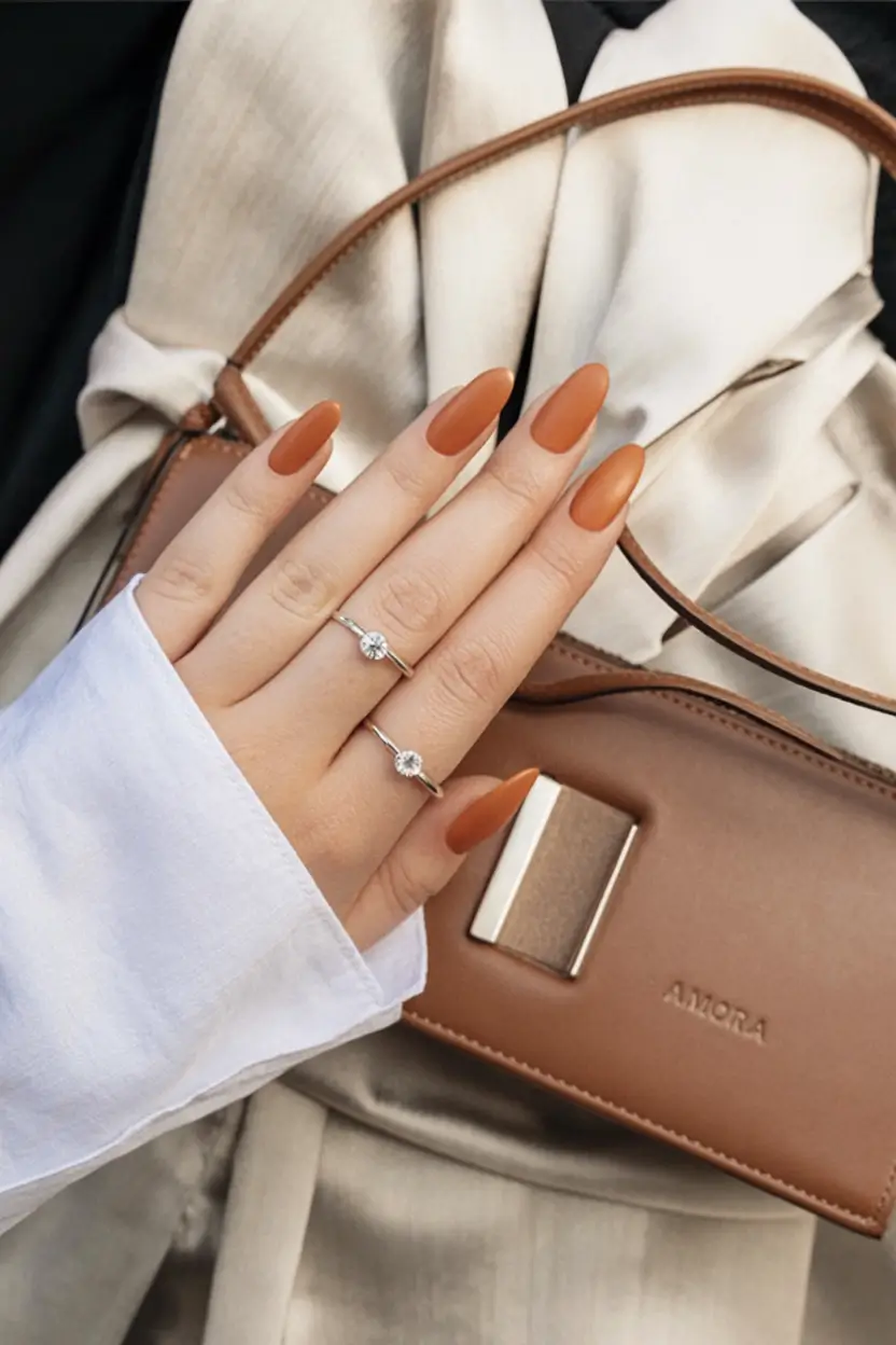 fall acrylic nails: short and long ideas 2025 Matte Rust Elegance