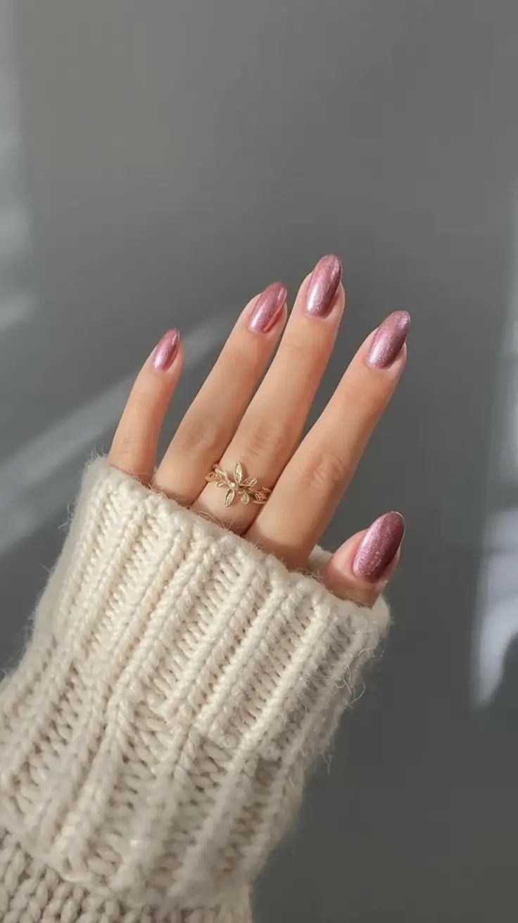 fall acrylic nails: short and long ideas 2025 Rose Metallic Sheen