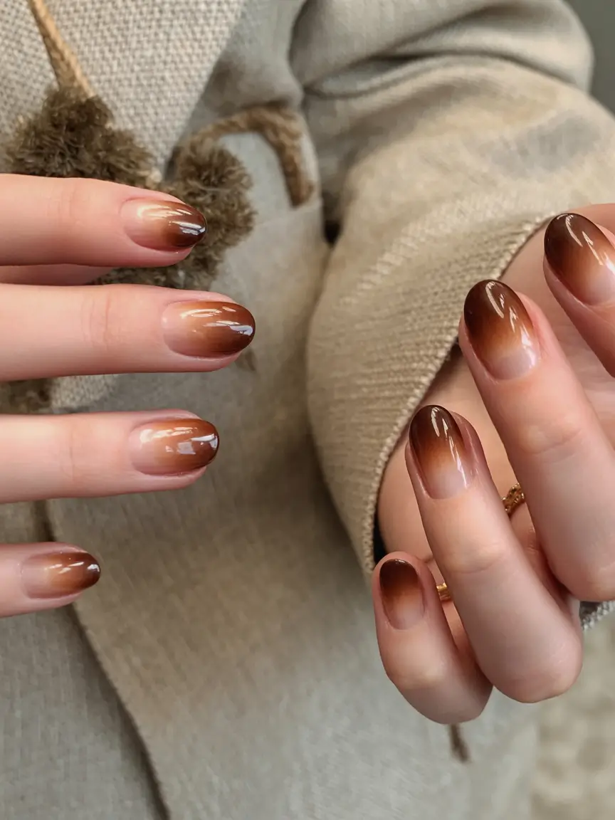 fall acrylic nails: short and long ideas 2025 Caramel Fade Neutrals