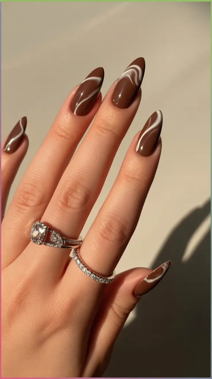 fall acrylic nails: short and long ideas 2025 Chocolate Wave Drama