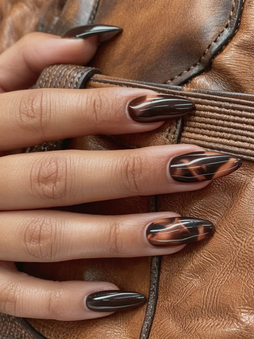 fall acrylic nails: short and long ideas 2025 Tortoiseshell Warmth