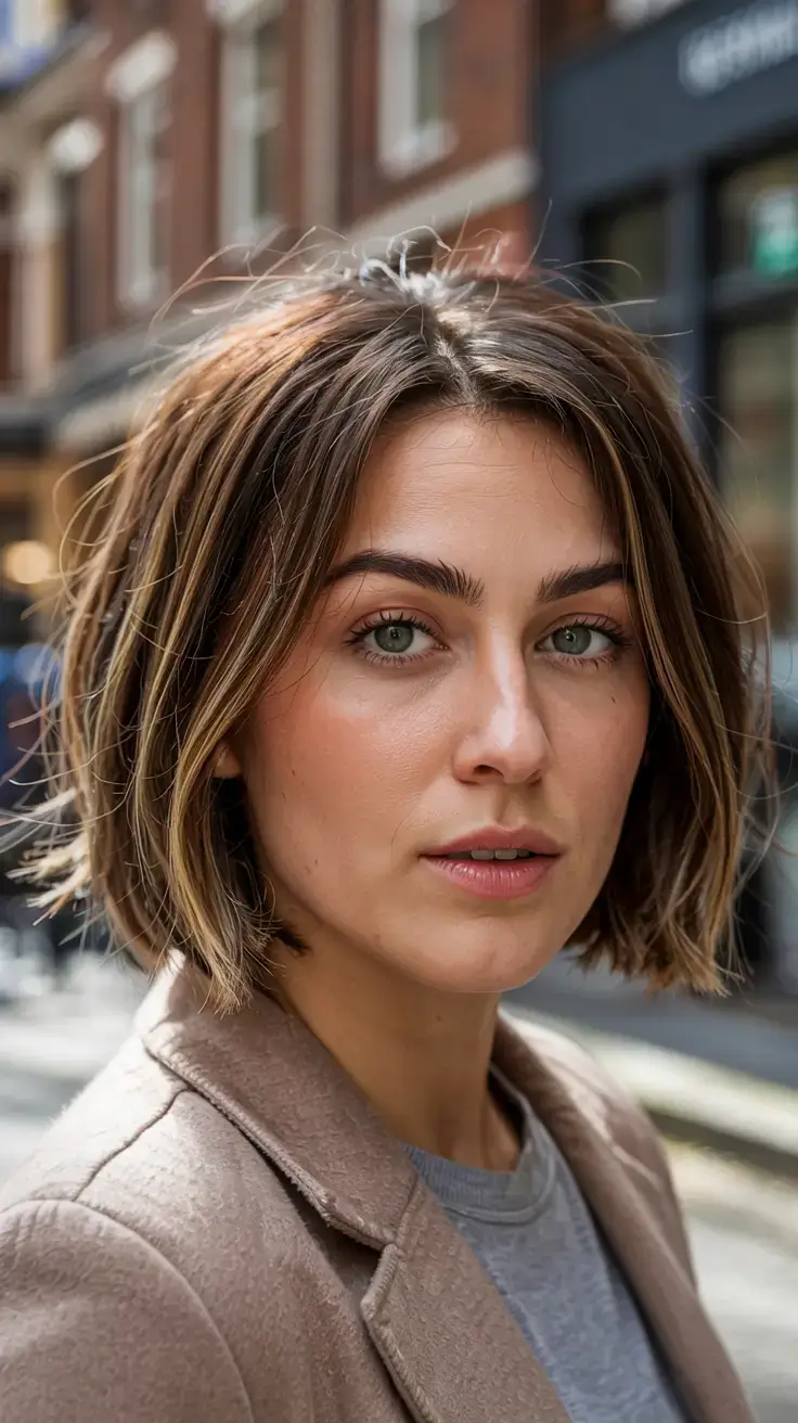 fall bob haircut ideas 2025 Blunt Bob with Airy Curtain Fringe