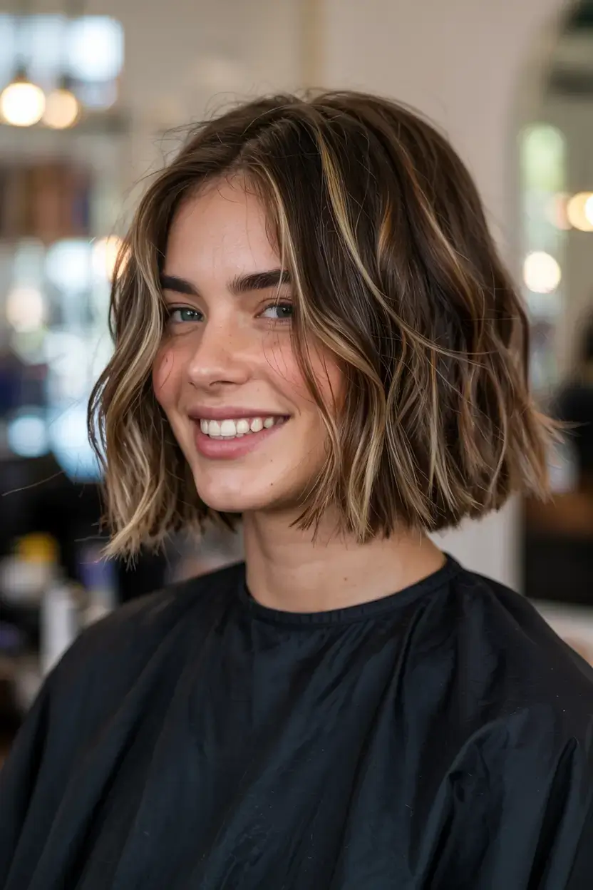 fall bob haircut ideas 2025 Textured Salon Fresh Bob with Sunkissed Ribbons