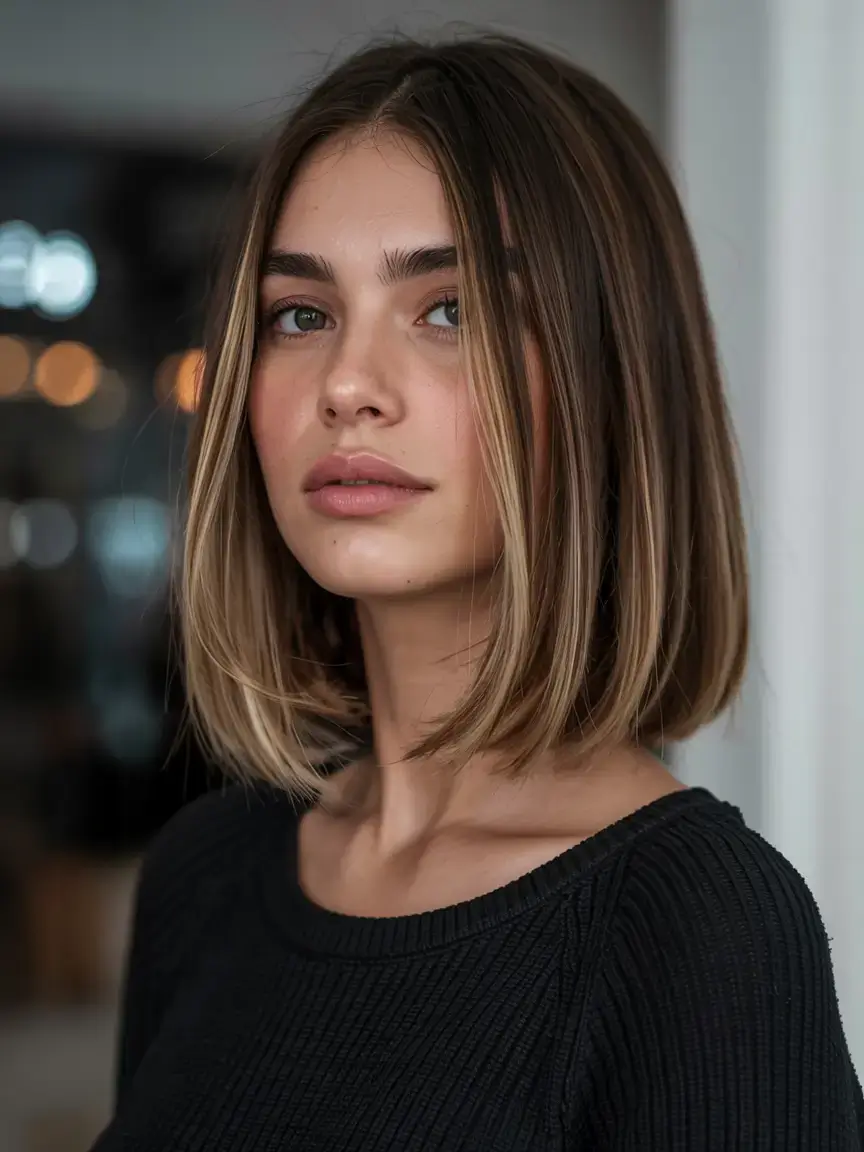 fall bob haircut ideas 2025 Glossy Lived-In Bob with Root Shadow Fade