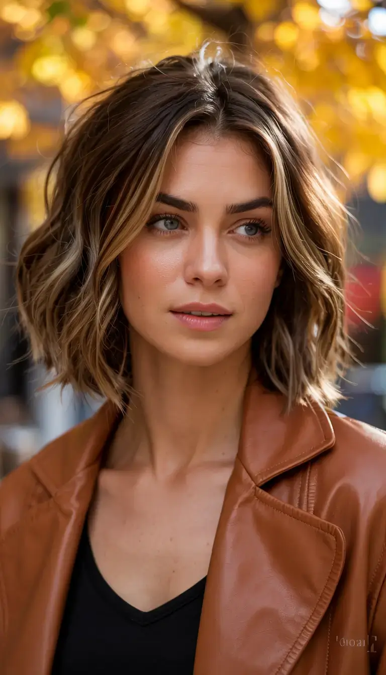 fall bob haircut ideas 2025 Textured Lob with Autumn Root Melt