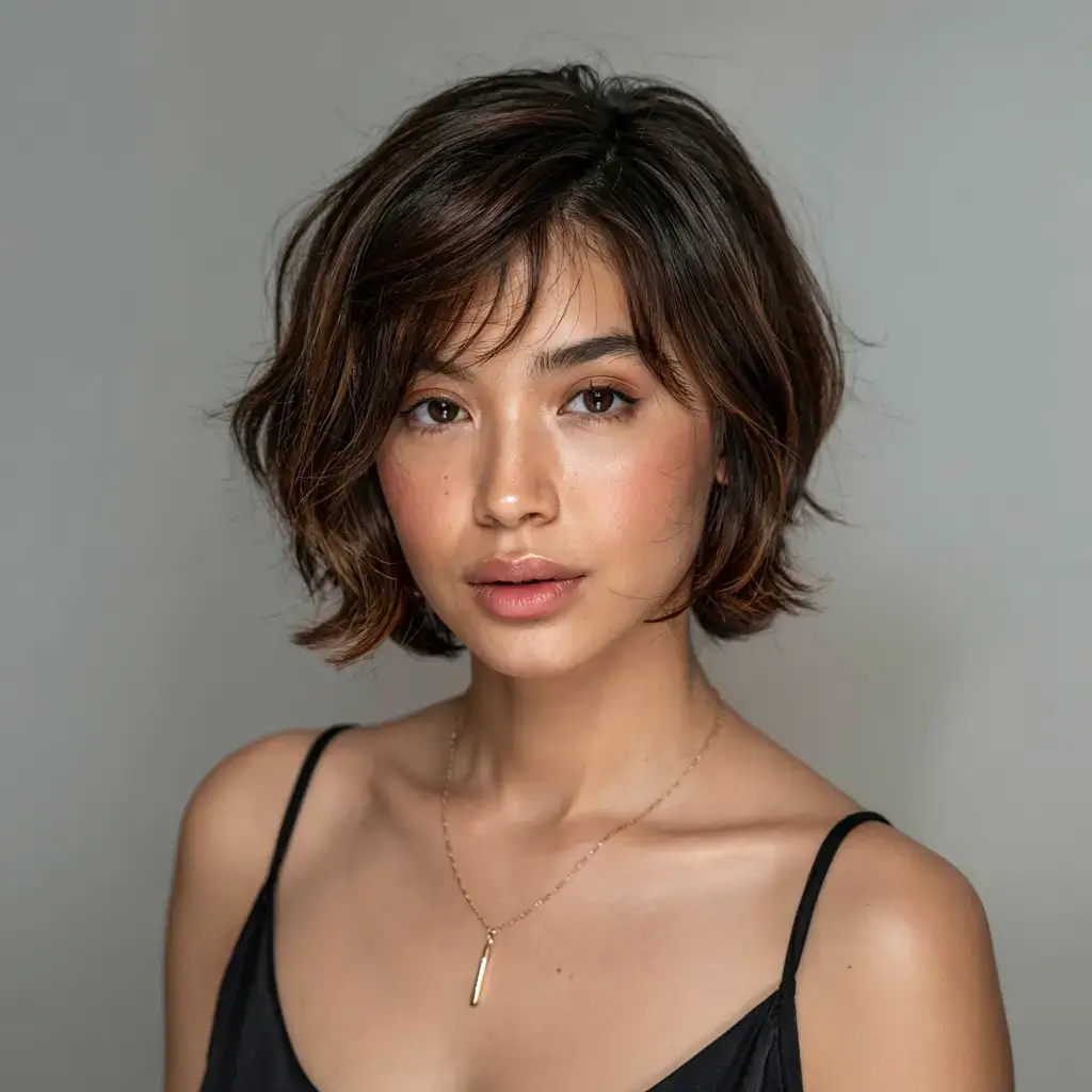 fall bob haircut ideas 2025 Side-Swept Bob with Tousled Volume