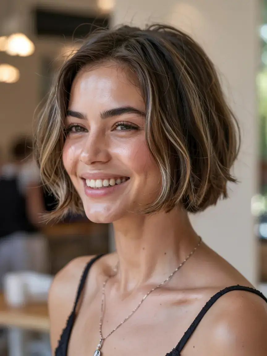 fall bob haircut ideas 2025 Rounded Bob with Light Face-Framing Blonde