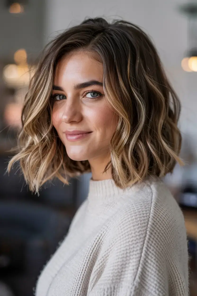 fall bob haircut ideas 2025 Soft Layers with Buttery Balayage