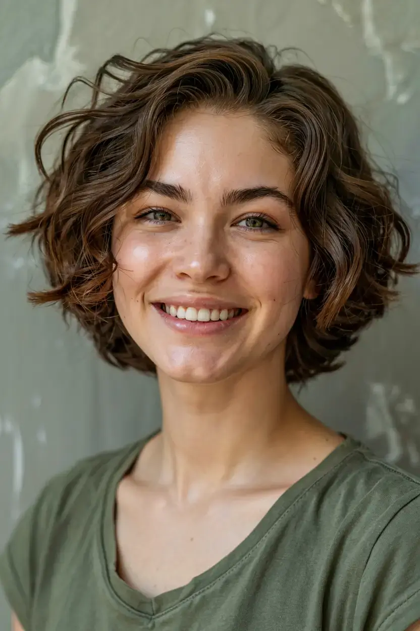 fall bob haircut ideas 2025+Textured Chestnut Bob with Loose Layers