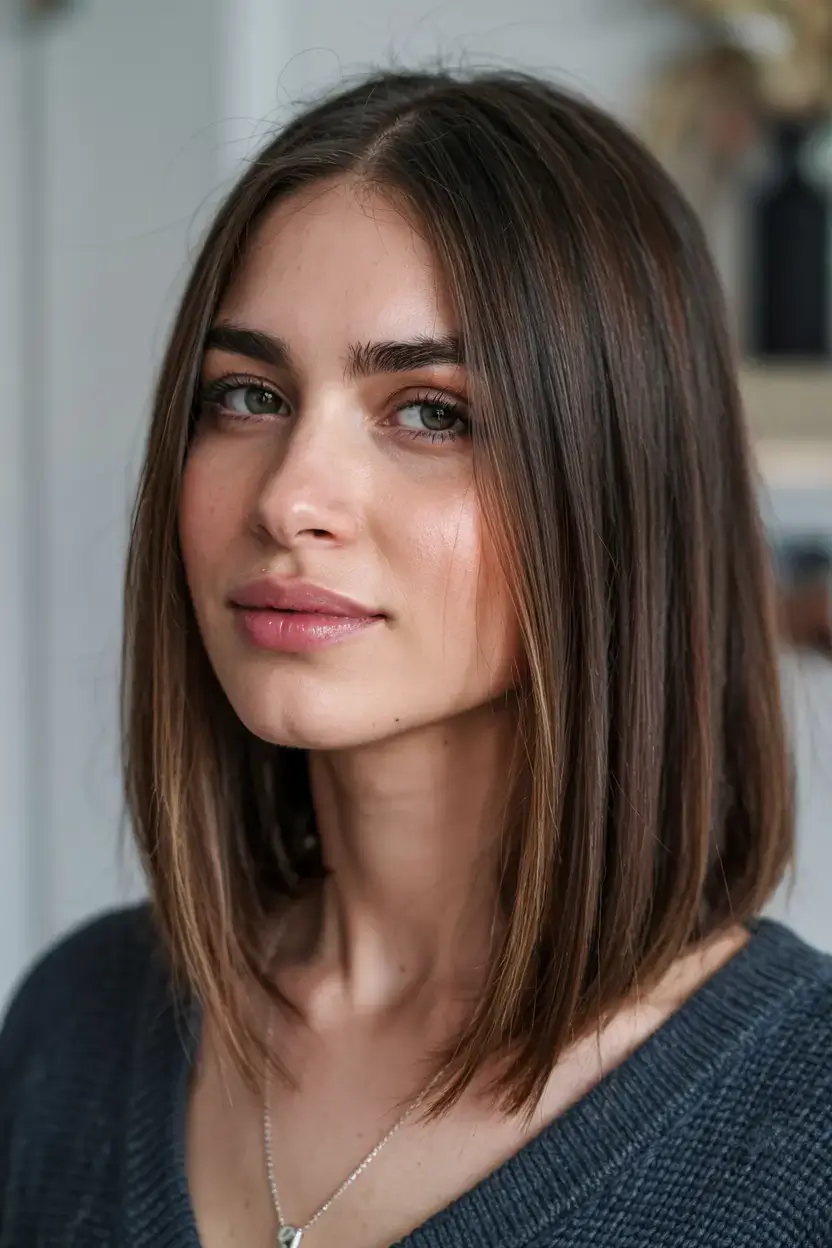 fall bob haircut ideas 2025 Sleek Precision Bob with Natural Brunette Depth