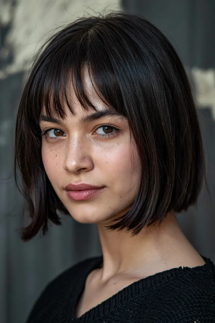 fall bob hairstyle ideas 2025+French Fringe with Soft Precision