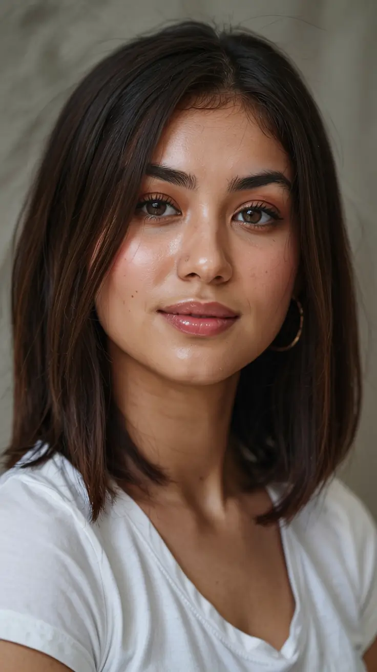 fall bob hairstyle ideas 2025+Glossy Mid-Length for Minimalist Vibes
