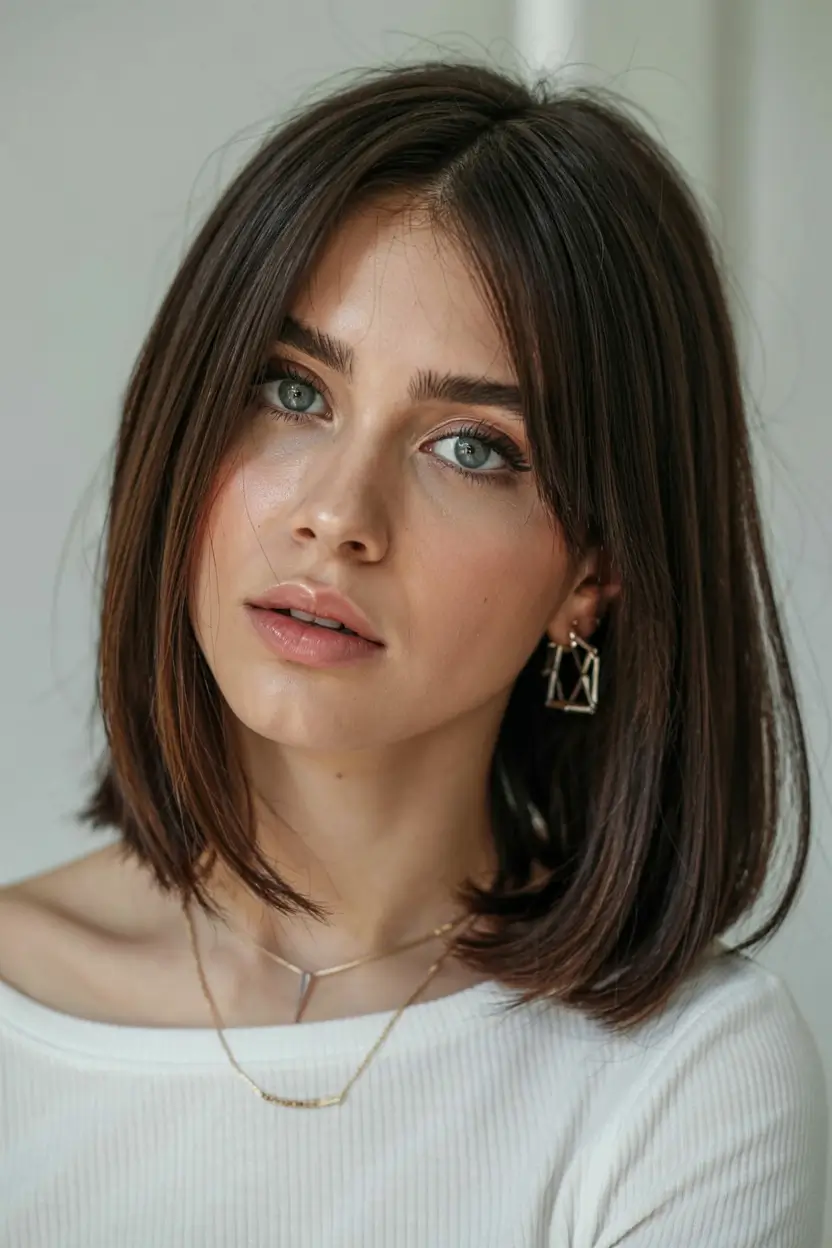 fall bob hairstyle ideas 2025+Silky Parted Classic with Hidden Depth