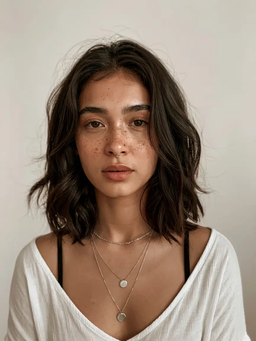fall bob hairstyle ideas 2025+Freckled Texture with Organic Softness