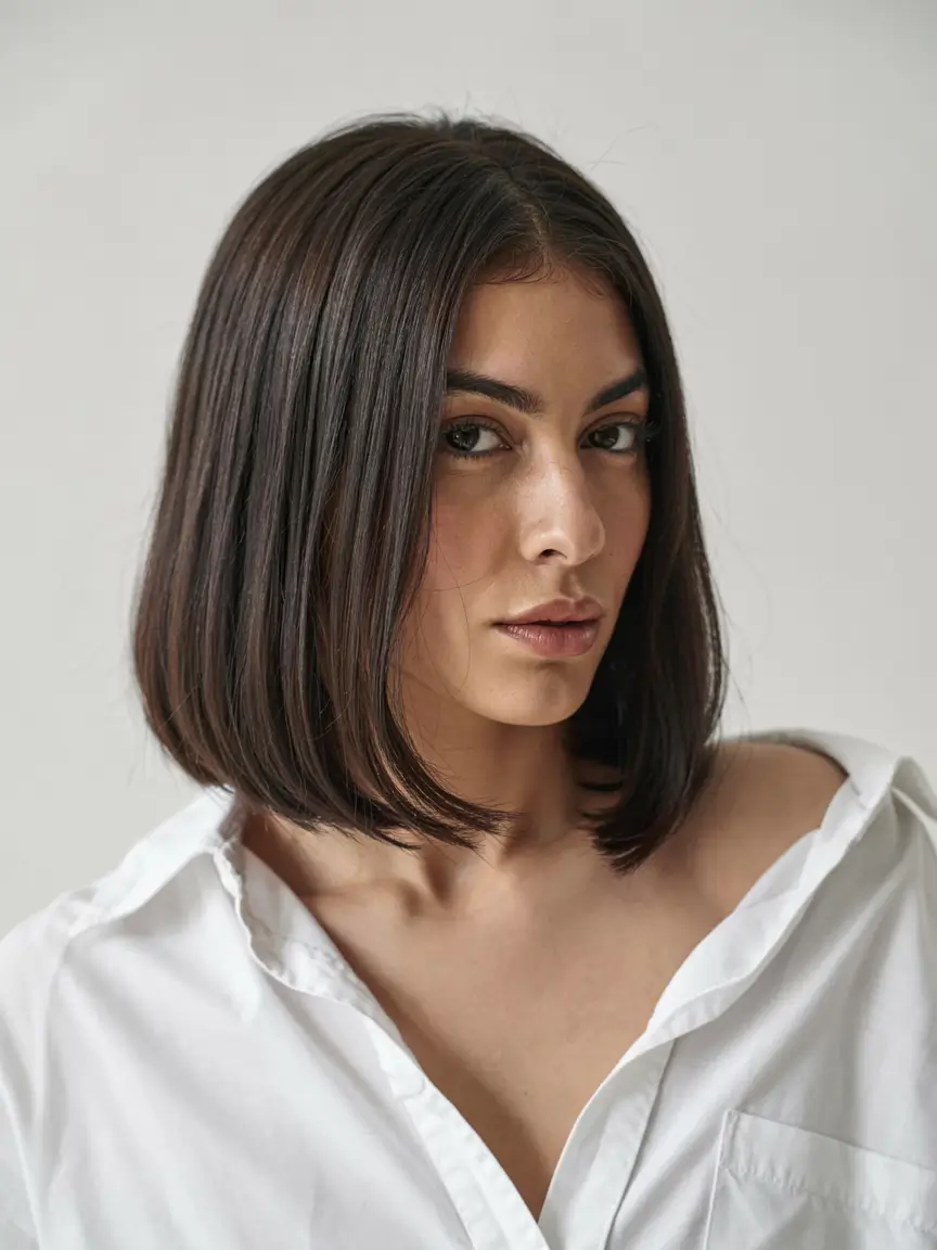 fall bob hairstyle ideas 2025+Polished Curve with Minimalist Drama