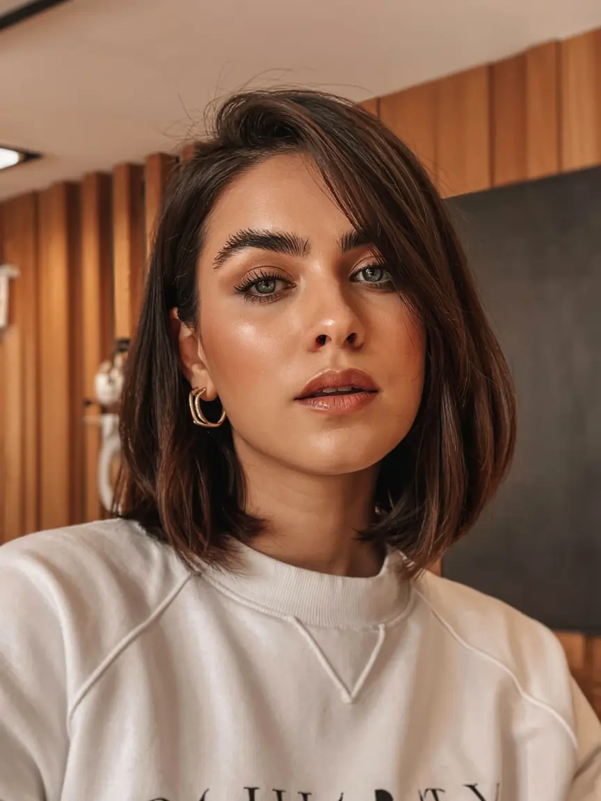 fall bob hairstyle ideas 2025+Angled Depth with Sleek Modern Finish