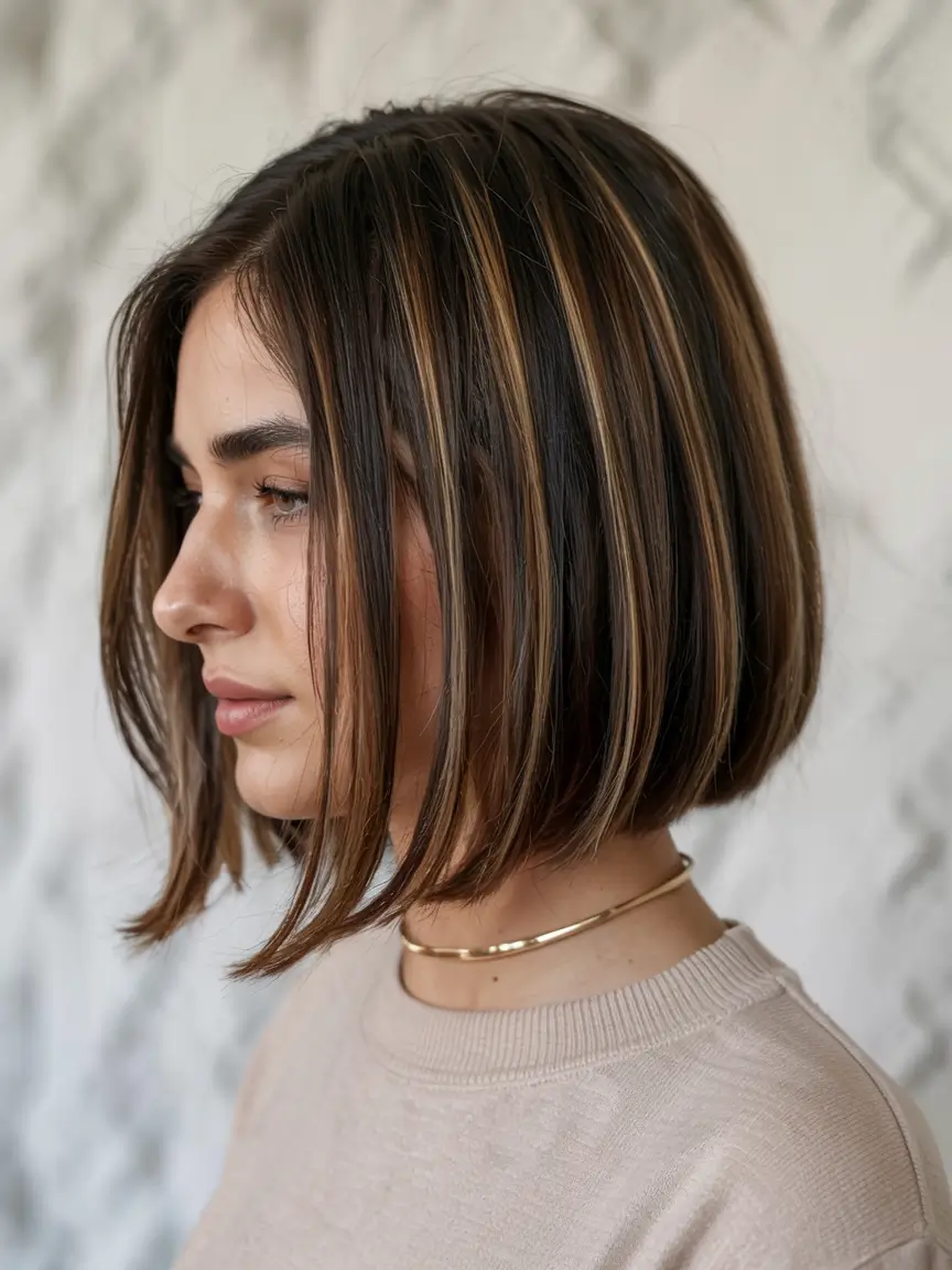 fall bob hairstyle ideas 2025+Luxury Stripes in a Sleek Structured Bob