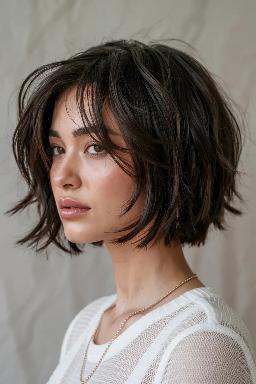 fall bob hairstyle ideas 2025+Textured Jet Bob with Volumized Crown