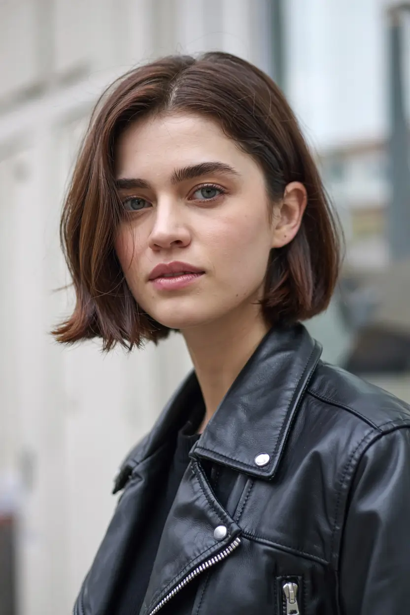 fall bob hairstyle ideas 2025+Chic Rebel with Classic Lines
