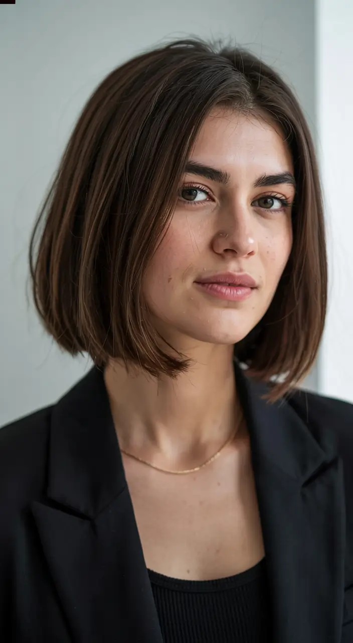 fall bob hairstyle ideas 2025+Precision Parisian Bob with Modern Depth