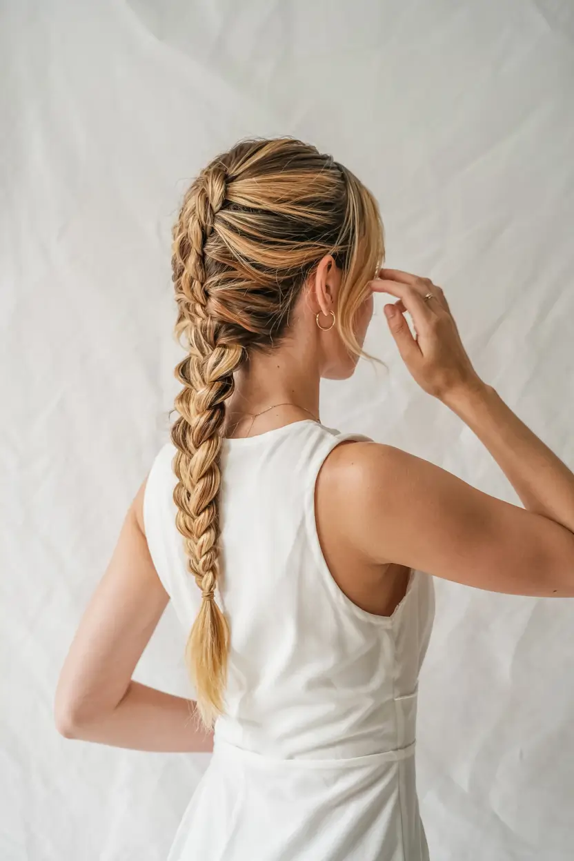 fall braids hairstyle ideas 2025+Warm Highlighted Dutch Braid