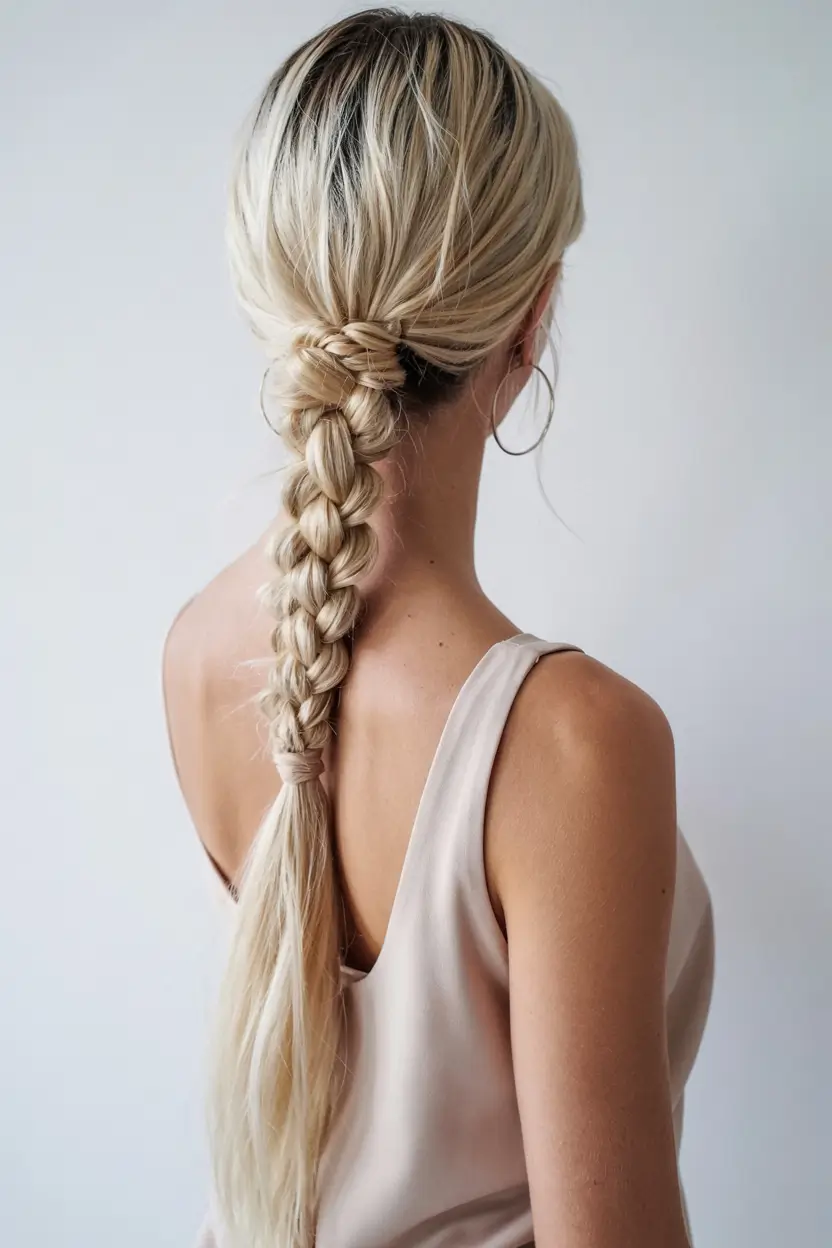 fall braids hairstyle ideas 2025+Braided Tie-Back with Sleek Tail