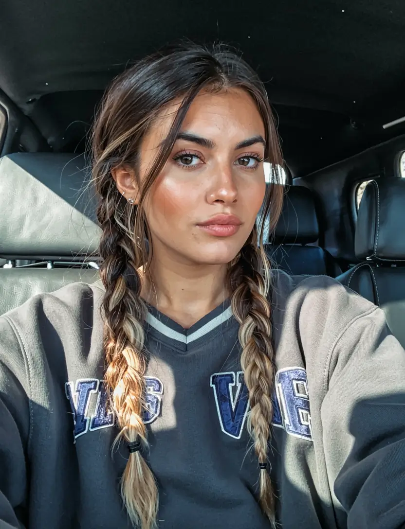 fall braids hairstyle ideas 2025+Casual Twin Braids with Fall Glow