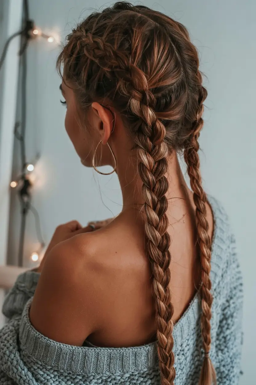 fall braids hairstyle ideas 2025+Tightly Defined Double Braids