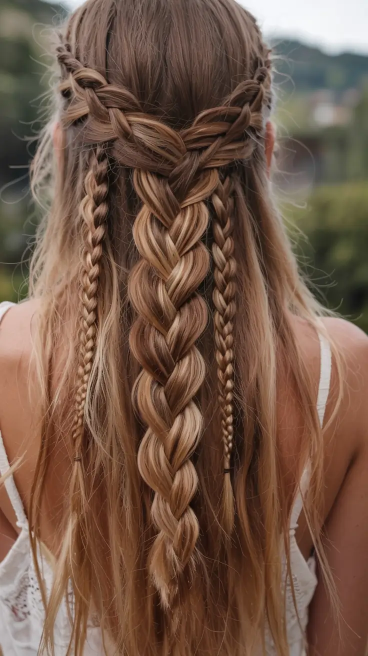 fall braids hairstyle ideas 2025+Layered Boho Braids with Heart-Shaped Structure