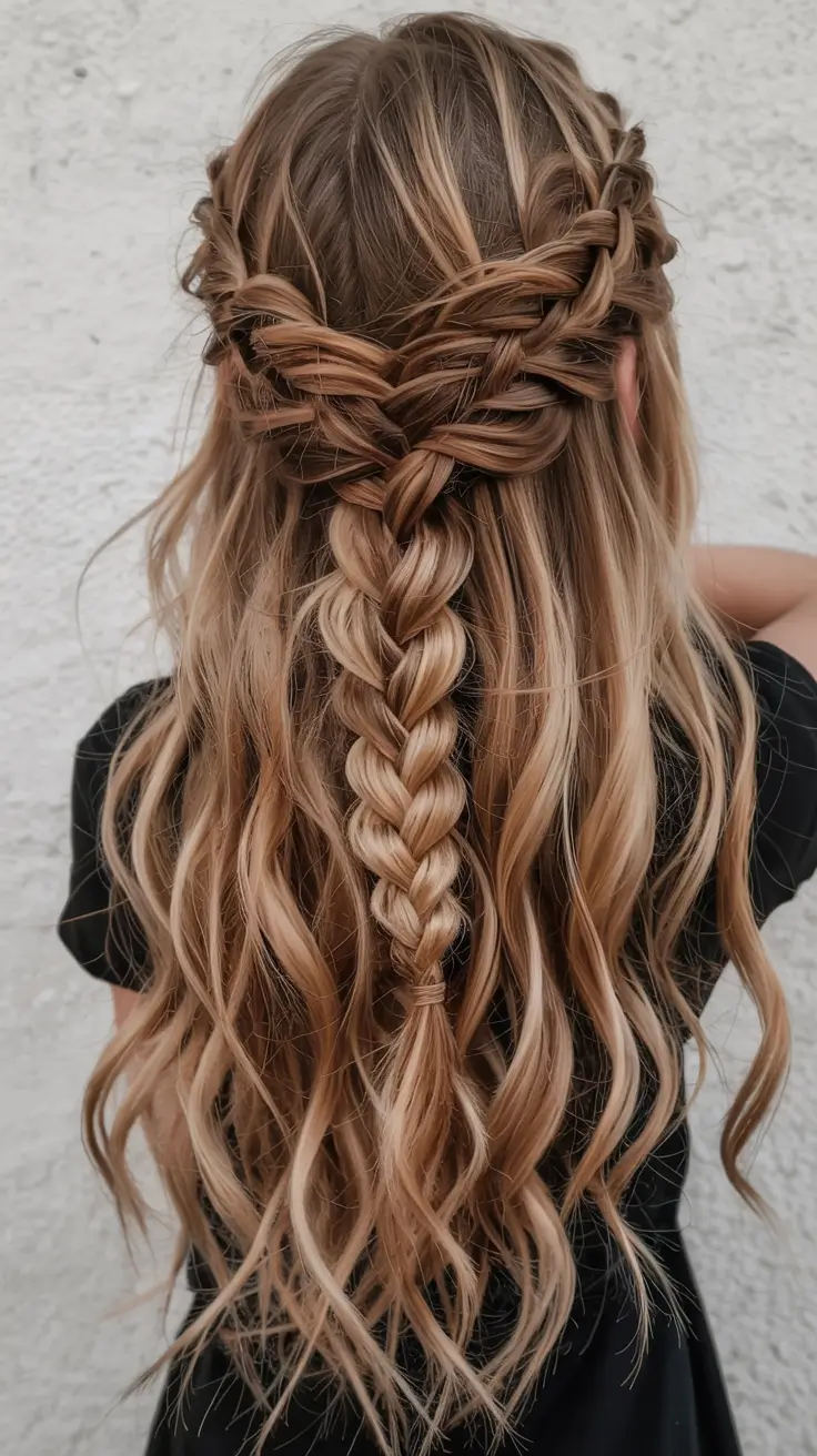 fall braids hairstyle ideas 2025+Heart-Shaped Waterfall Crown Braid