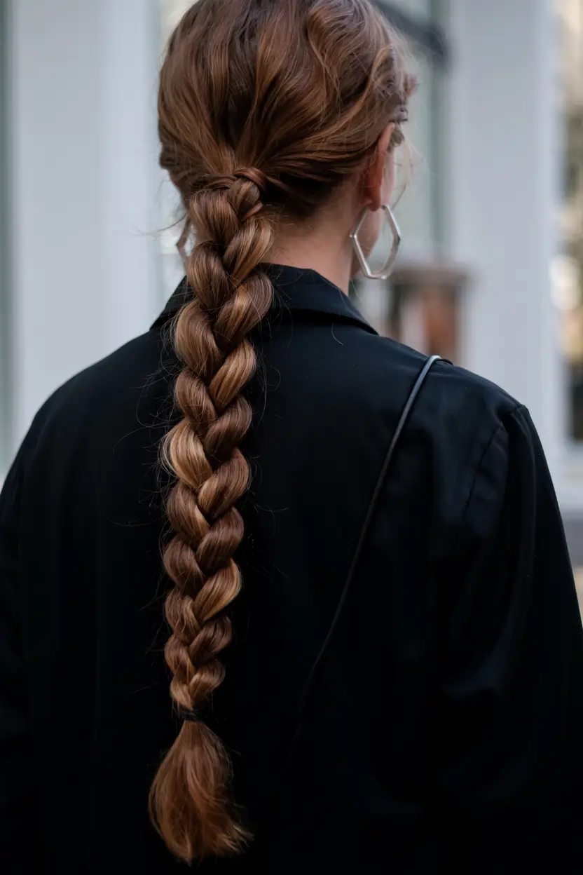 fall braids hairstyle ideas 2025+Classic Low Braid with Auburn Depth