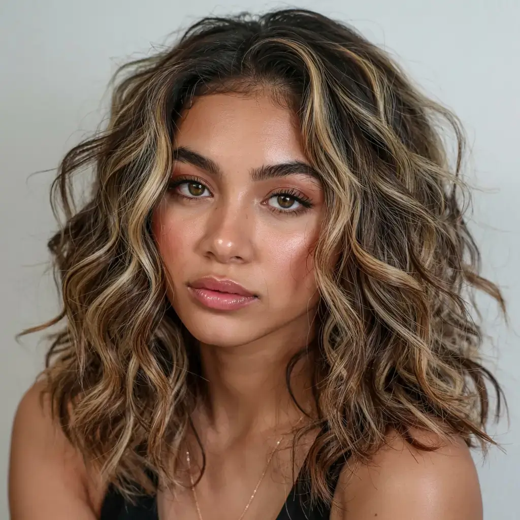 fall hair color for brown skin 2025 Textured Rooted Bronde with Smoky Gold Threads