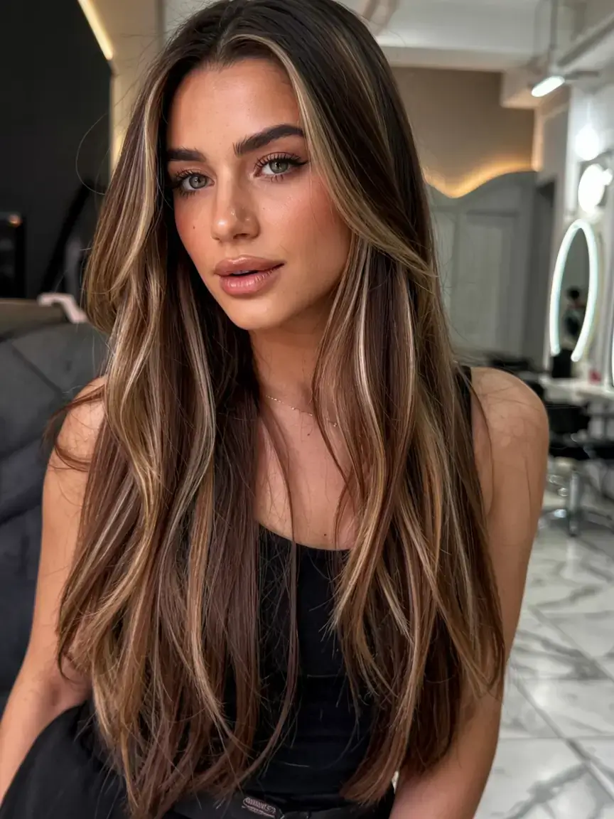fall hair color for brown skin 2025 Champagne Mocha Panels with Lived-In Luxe
