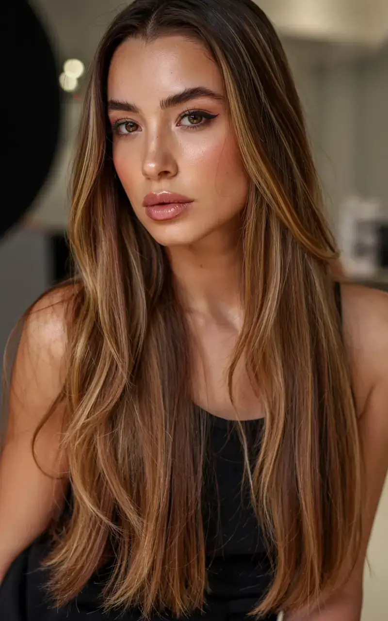 fall hair color for brown skin 2025 Toasted Almond Glaze on Straight Luxe Length