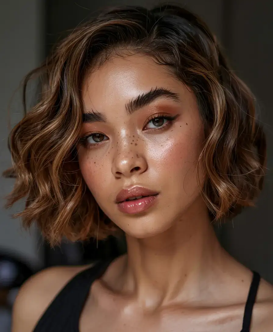 fall hair color for brown skin 2025 Golden Apricot Crop with Deep Warm Base