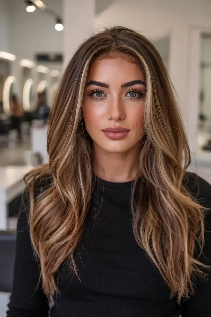 fall hair color for brown skin 2025 Buttercream Balayage with Smudged Root Illusion