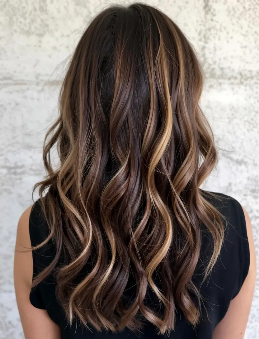 fall hair color ideas for deep skin tones 2025+Golden Syrup Strands on Deep Cocoa Waves